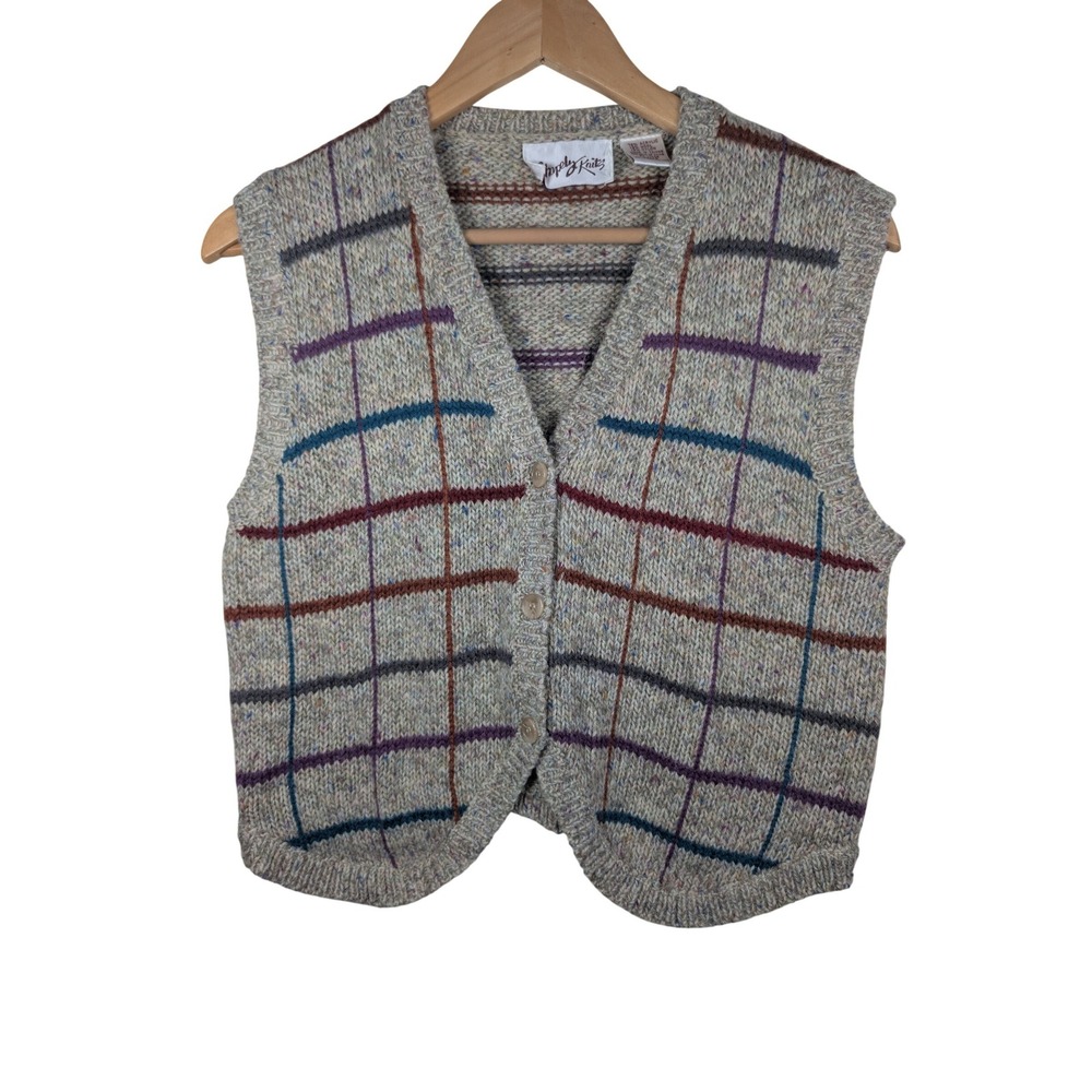 Shapely‎ Knits Vintage Wool Blend Plaid Sweater Vest Tweed Donegal Fleck Gray M